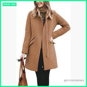 Polyester Blend Long Coat Zip Up Slim Fit Pea Coat Winter